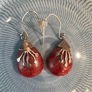 Red Coral and Sterling Silver Drop Earrings